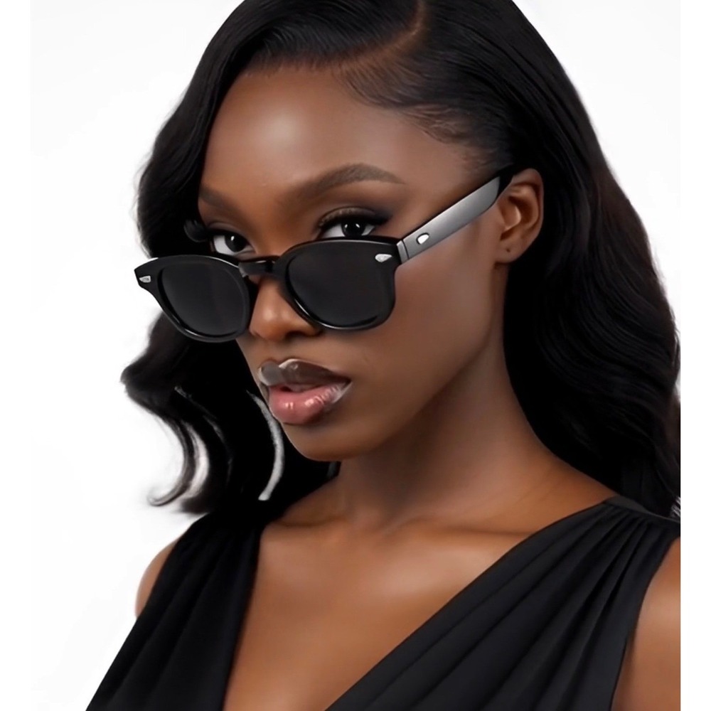 Genuine Vintage Hippie Small Dark Black Lens Rectangle‎ Sunglasses Sophisticated
